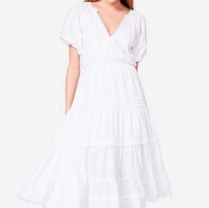 Betsey Johnson white cottagecore boho spectator puff sleeve midi dress M NWT